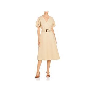 LAFAYETTE 148 Womens Beige Belted Side Pockets Button Front Closur Dress M